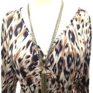ROBBIE BEE wrap animal print work, career dress size 14